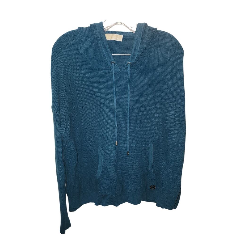 Michael Michael Kors Dark Teal Waffle Hooded Front Pocket Sweater M/L
